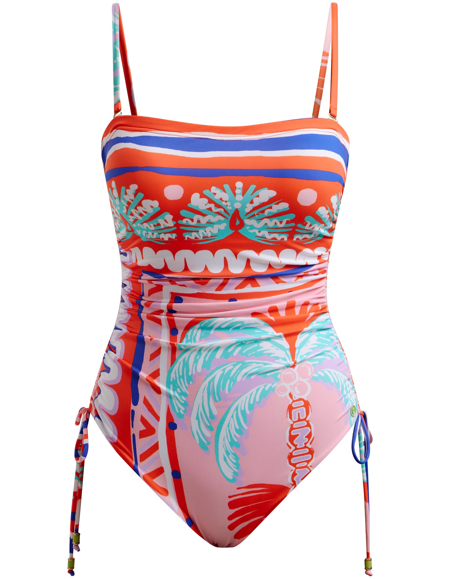 Ruched Side Swimsuit Pink Palm