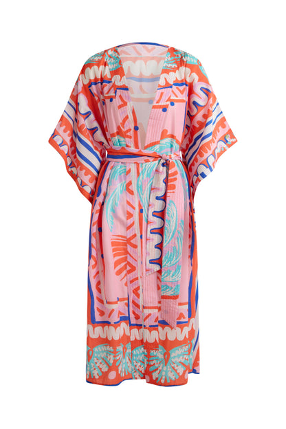 Relaxed Fit Beach Robe Pink Palm